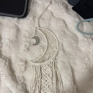 White Crescent Moon Macramé Hanging Wall Art